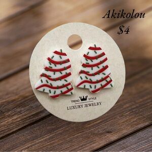 Akiko Festive Tree Earrings with Red and Green